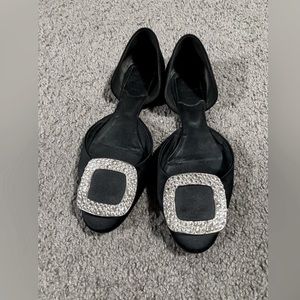 Roger Vivier Chips Strass Buckle Dorsay Ballerinas in Satin